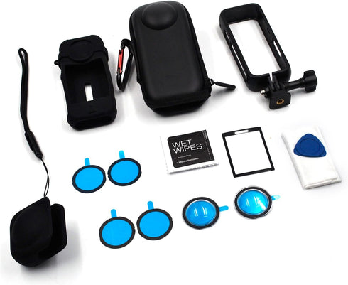 Sports Camera Accessory Kit for Insta360 X3, Hard Case, Silicone Protector, Lens Protector