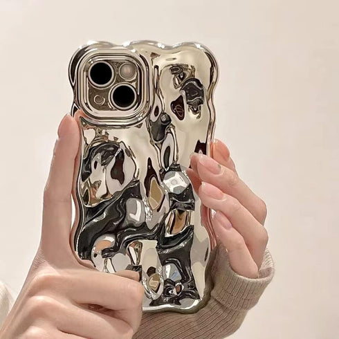 Cute iPhone 11 Case: Girly Silver Plating Curly Wave Frame, Shockproof Meteorite Shape & Kawaii Bubble Design.