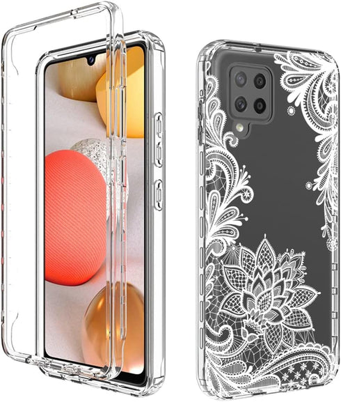 Galaxy A42 5G Phone Case, Tempered-Glass Screen Protector, Cute Clear Mandala Pattern Full Body Cover