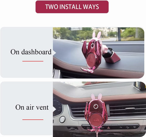Wireless Car Charger Mount, Auto-Clamping 15W Dashboard Vent, Pink Cute Phone Holder for iPhone 14 13 12 11 Pro SE