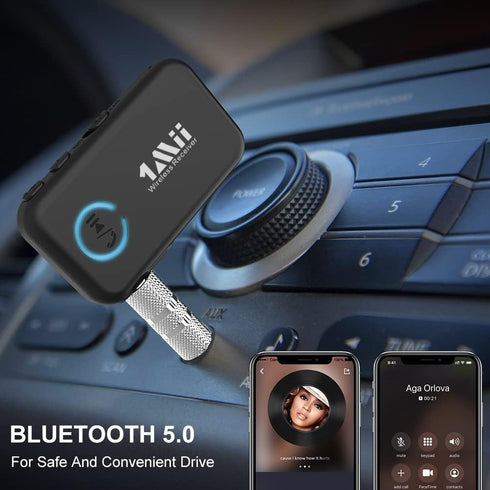 1Mii Bluetooth 5.0 Music Receiver for Car/Home Stereo, Aux Bluetooth Adapter for Car with Volume Control Supports Hands Free Calls, 16H Battery Life