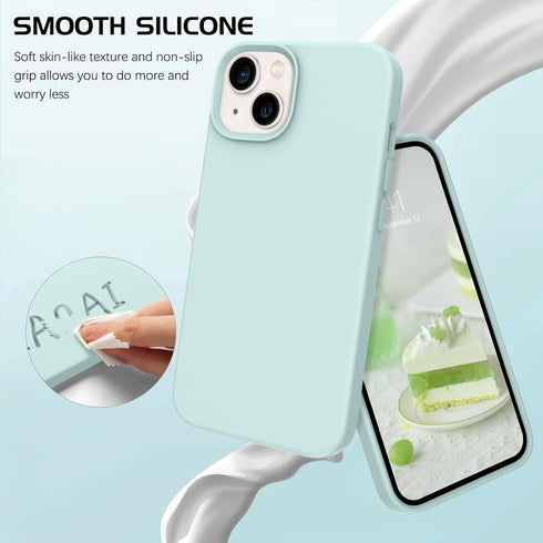 DOMAVER Liquid Silicone Case for iPhone 13, Soft Gel Rubber Microfiber Lining, Shockproof Protective Cover, Light Green