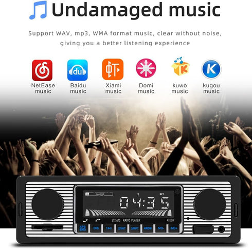 Classic Single Din Car Radio with Bluetooth, FM Radio, Hands-Free Calling, USB, SD, AUX Port, Audio Recording, Remote