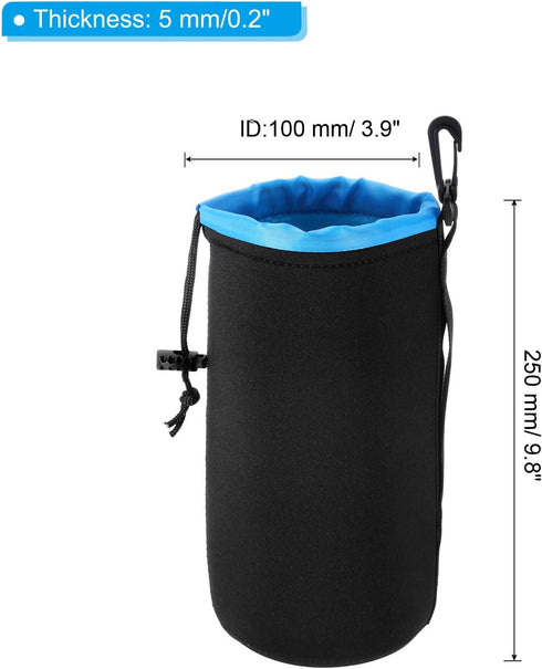 PATIKIL Camera Lens Bag, 2 Pcs 3.9" IDx9.8 H Drawstring Lens Pouch with Thick Protective Neoprene, Lens Case for DSLR Camera Lens, Water Coffee Cups, Black, Blue