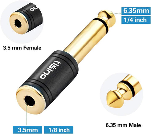 tisino 1/4 Mono to 3.5mm Stereo Adapter, Gold Plated 6.35mm TS Male to 1/8 inch TRS Female Connector - Black, 1 Pack