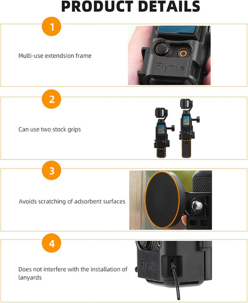Pocket 3 Magnetic Mount, Magnet Bracket Expansion Adapter Holder with Cold Shoe for Car, Railings, Refrigerators, DJI