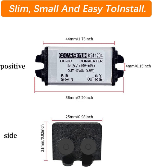 DC 24v to 12v Converter Reducer, 4A 48W Power Supply Adapter for Auto, Boat, Solar