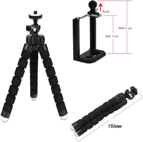 AKOAK 1/4 6 Inch,Black Mini Camera Tripod, Portable and Flexible Tripod with Cell Phone Holder Clip, Standard Screw