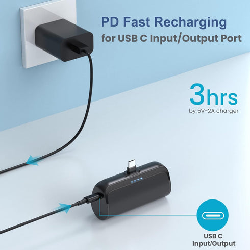 Mini Portable Charger 5200mAh, PD Fast Charging USB C Power Bank, Portable Phone Charger for Android, Compatible with