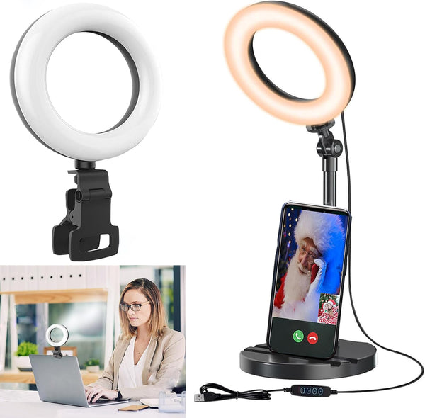 Amcuke Ring Light with Stand, Desk Ring Light with Clip Upgraded 10W 3000K-6500K
