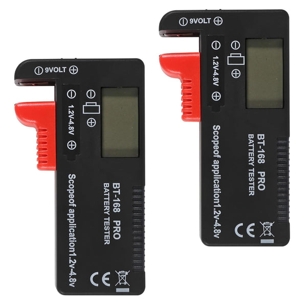 2 Pack Battery Tester, Digital LCD Universal Battery Tester for AA AAA C D 9V 3.7V Button Cell
