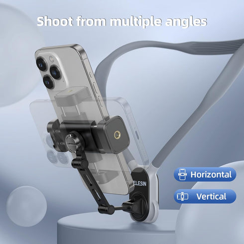 Neck Phone Holder POV/Vlog Mount, Hands-Free Phone Neck Holder with Clip and Chest Strap for Video Recording