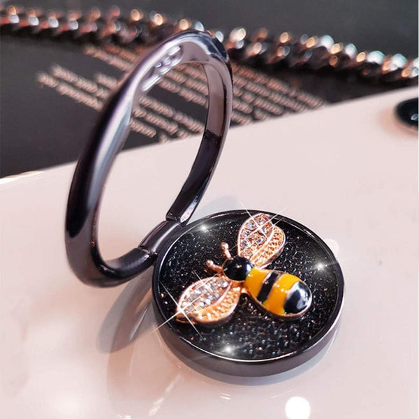 360° Rotating Ring Stand Holder, Fashion Bee Pattern Bling Diamond Finger Kickstand Compatible with iPhone 12, Samsung