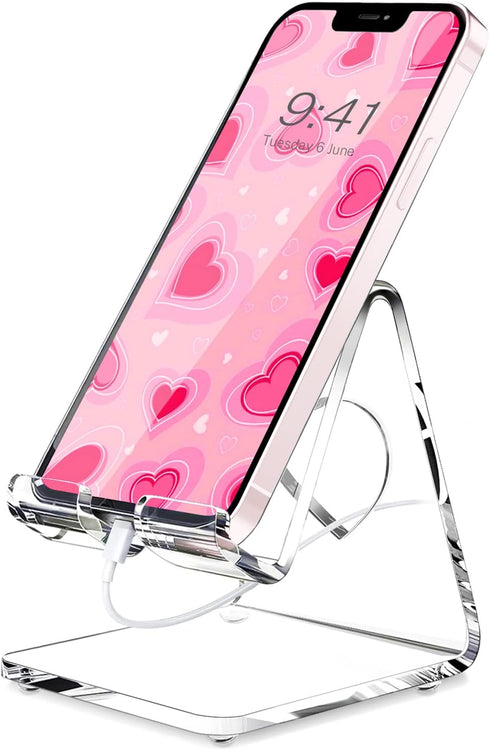 Crpich Acrylic Cell Phone Stand, Portable Phone Holder for Desk, Compatible with Phone 15 14 13 Pro Max Mini 12 11 Plus