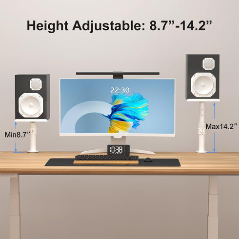suptek Clamp-on Speaker Stand Desk Mount Set, Height Adjustable, Tilt, Swivel, 2 Pack, Universal Audio Holders, White
