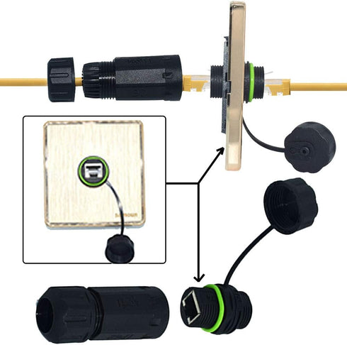 RJ45 Waterproof Connector IP68, Panel Mount Coupler Female to Female, Shielding Cable Coupler-CAT5E-YMP20-Green-2 PCS