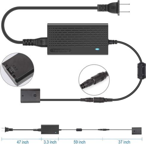 NP-FZ100 Continuous Power Adapter Dummy Battery Kit for Sony Alpha A6600, A6700, A7 Series Cameras