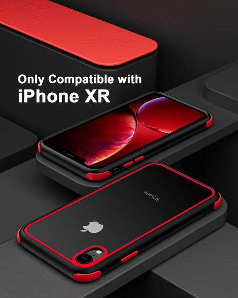 for iPhone XR Crystal Clear Case, Multicolor Protective Shockproof Bumpers Cover, Not Yellowing Anti Scratch Transparent Hard PC Back & Soft Silicone TPU Frame Cover for Men Women - Black/Red