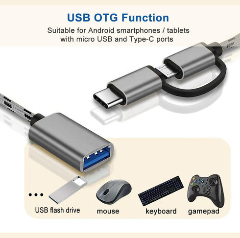 2-in-1 USB C/Micro USB to USB Adapter, OTG Adapter Cable Compatible with Samsung Galaxy S21 S22 S23 Note 20/10, Google
