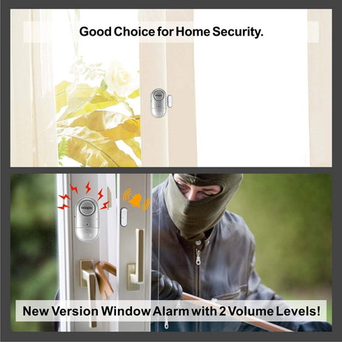 Door Window Alarm 2 Pack, New Version with Two Volume Levels, NOOPEL Burglar Intruder Entry Alarm