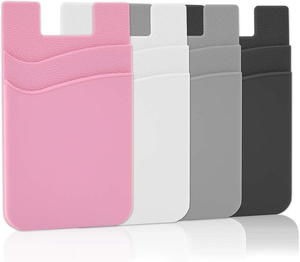 SS Card Holder for Back of Phone, Cell Phone Wallet Stick-on Credit Card Sleeve, Silicone Pouch, 4 Pack