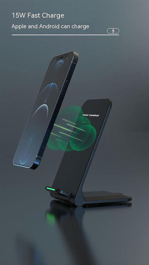 Wireless Charging Station, 15W Fast Wireless Charging Station with Sleep-Friendly Adaptive Light, Compatible with