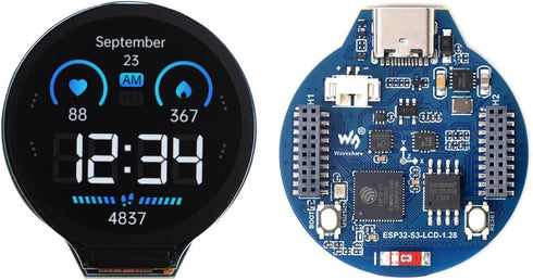 waveshare ESP32-S3 MCU Board with 1.28inch IPS Round LCD Display, Supports 2.4GHz Wi-Fi and Bluetooth 5, 32-bit