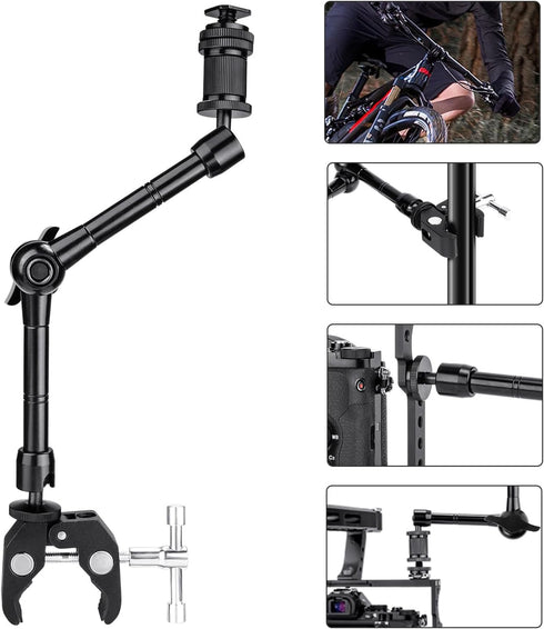 FOMITO 11 inch Articulating Magic Arm + Super Clamp for DSLR Rig Camera, LCD Monitor, LED Video Light