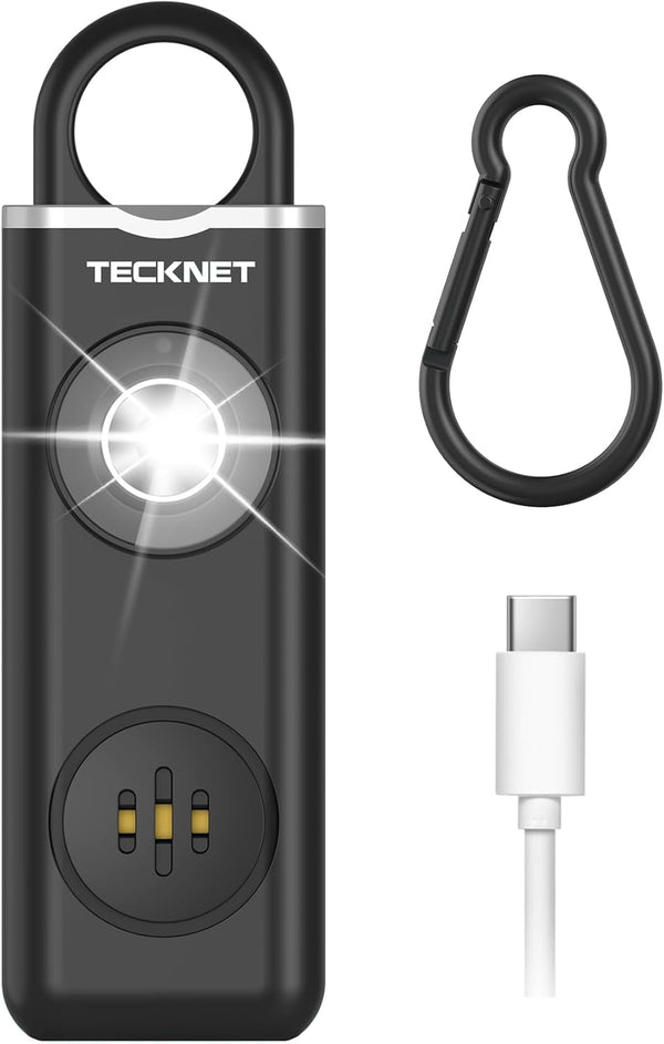 TECKNET 130dB Rechargeable Personal Safety Alarm Keychain with SOS Strobe Light for Women and Kids