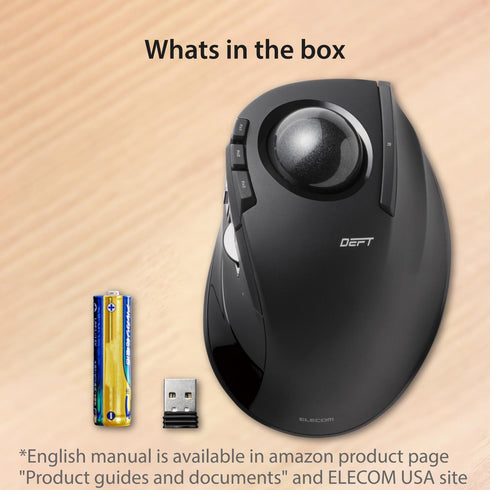 ELECOM DEFT Trackball Mouse - 2.4GHz Wireless, Finger Control, 8-Button Function, Ergonomic Design, Optical Gaming