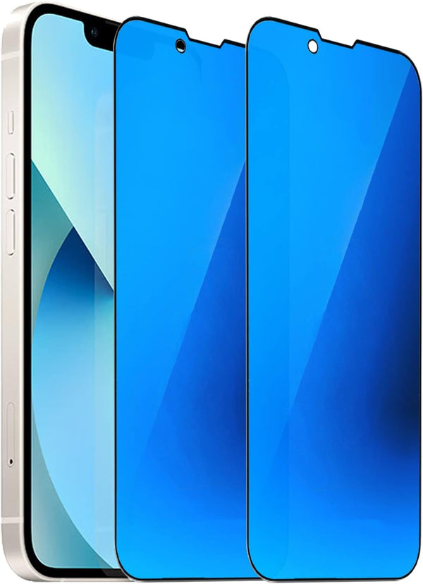 2 Pack Anti-Spy Tempered Glass Screen Protector for iPhone 13/13 Pro/14 - 6.1" Anti-Blue Mirror Film (Blue)