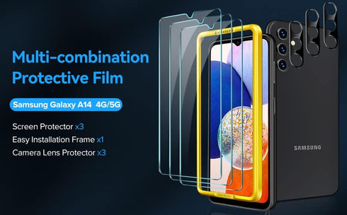 ivoler 3+3 Pack Tempered Glass for Samsung Galaxy A14 4G / 5G, with Camera Lens Protector, Anti-Scratch, HD Clear