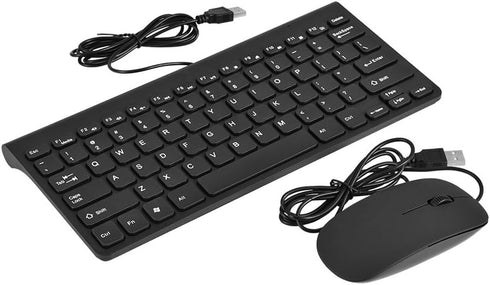 Mini Wired Keyboard and Mouse Set, Compact Size, USB Keyboard Optical Mouse Combo, Black