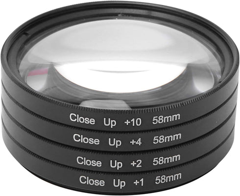 Macro Close Up Lens Filter Kit 58mm for Cameras with +1 +2 +4 +10 Optical Glass