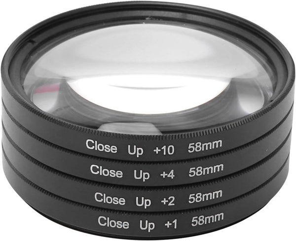 Macro Close Up Lens Filter Kit 58mm for Cameras with +1 +2 +4 +10 Optical Glass