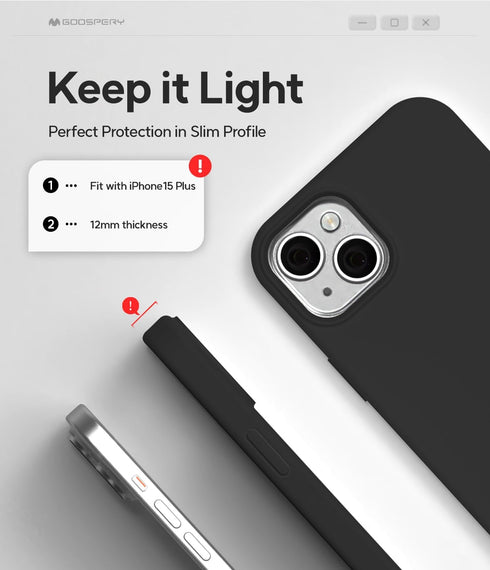 GOOSPERY iPhone 15 Plus Liquid Silicone Case - Black, Shockproof Full Body Protection with Silky-Soft Touch &