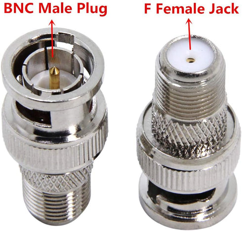 F to BNC Connector, 2-Pack BNC Male to F Female Coax Adapter 75 Ohm for Scanner and Camera