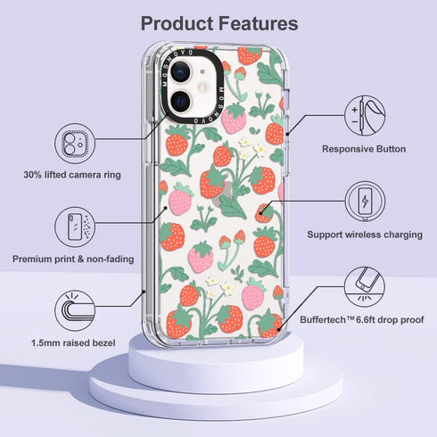 MOSNOVO Clear Shockproof TPU Case for iPhone 12 & 12 Pro, Buffertech 6.6 ft Drop Impact, Strawberry Garden Design
