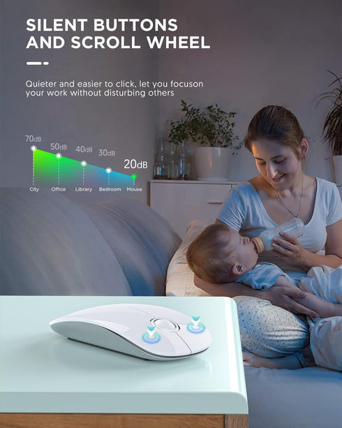 Bluetooth Wireless Mouse - Slim Dual Mode Computer Mice with Quiet Click, 1600 DPI, Low Power, Portable for MacBook,