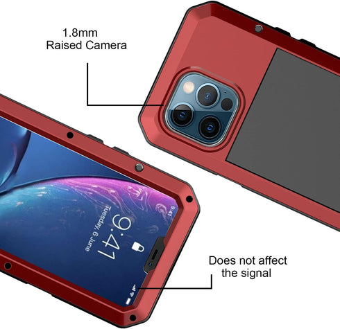 Marrkey iPhone 13 Pro Max Case, 360 Full Body Protective Heavy Duty Shockproof Tough Armour Aluminum Case - Red