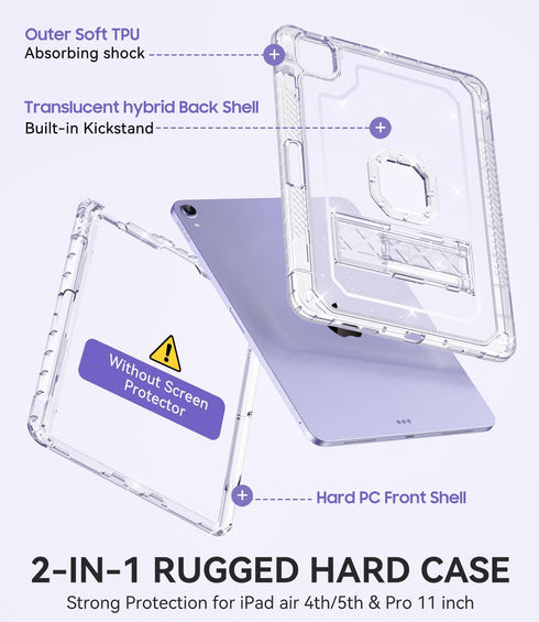 Case for iPad Air 5th/4th Generation (2022/2020) 10.9'', for iPad Pro 11 Inch, Hard Slim Cover with Pencil