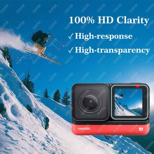 Screen Protector for Insta360 ONE RS/ONE R, 2 Set Tempered Glass Cover for LCD + 4K Wide Angle Lens, 0.3mm 9H Hardness