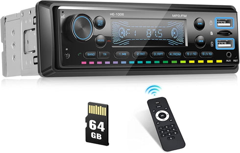 GOHHDL Single Din Bluetooth Multimedia Car Stereo Radio MP3 Player,USB/TF/AUX-in,FM,LCD Display,64GB SD Card,Handsfree,Quick