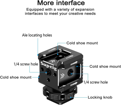 Suptig 3 Port Cold Shoe Mount with 1/4"-20 Thread for Camera Cage, Flash, LED Monitor, Microphone