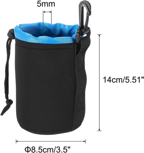 PATIKIL Camera Lens Bag, 3.3" IDx5.5 H Drawstring Lens Pouch with Thick Protective Neoprene, Lens Case for DSLR Camera Lens, Water Coffee Cups, Black, Blue