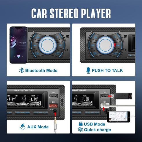 KUNFINE MP3, 2 USB(2.1A Audio Systems Car Stereo - Single Din, Voice Control, Bluetooth, No CD DVD Player, FM Radio