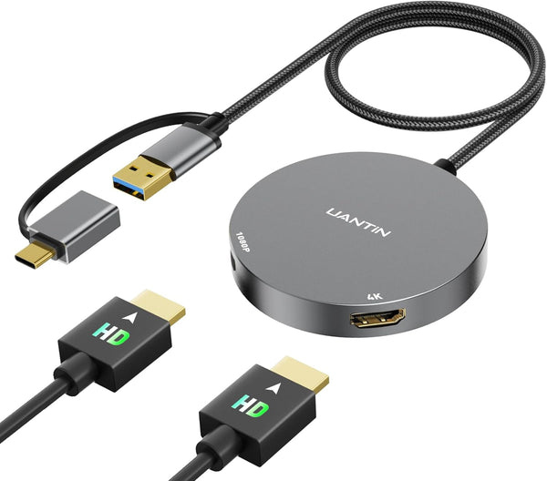 USB 3.0 or USB C to Dual HDMI Splitter Extender Display for Windows and Mac M1/M2/M3, 4K/1080P