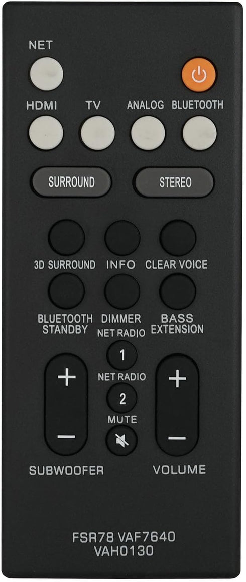 FSR78 VAF7640 VAH0130 Replacement Remote Control for Yamaha ATS-1060, ATS1060, YAS106 Soundbar