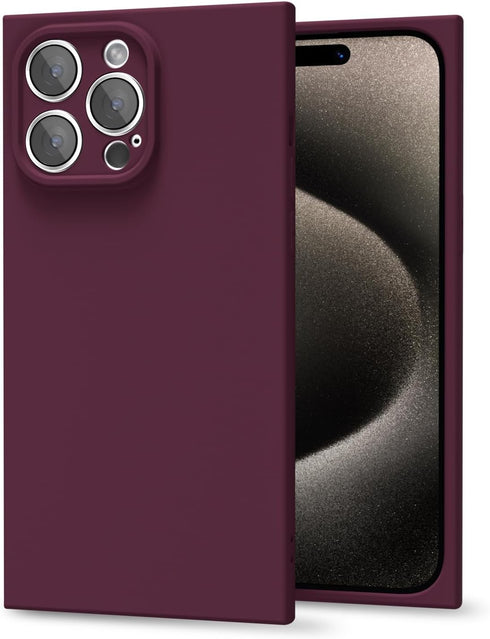 oakxco Silicone Square Edge Case for iPhone 15 Pro Max, Cute Soft Rubber Gel Cover for Women, Burgundy Wine