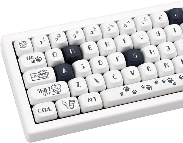 PBT Keycaps 120 Keys, Black White Cute Keycaps, Dye-Sublimation Puppy Comic Theme for Mechanical Keyboards